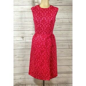 Vintage 1950’s Pink Red Damask Cocktail Pencil  Dress Sz 9 (fits S) Made In USA